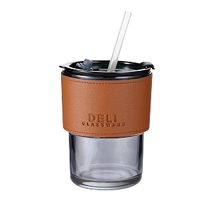 wringo 350 ml glass tumbler mug with lid glass straw and protective anti-skid leather sleeve for hot and cold beverages tea coffee smoothies fruit juice travel mug set of 1 wr-14
