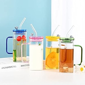 wringo 350ml random color square mason jars with handal and airtight lid straw and reusable sipper mug hot and cold beverages tea coffee smoothies fruit juiceset of 1 wr-13