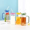 WRINGO 350ML Random Color Square Mason Jars with Handal and Airtight Lid, Straw and Reusable Sipper Mug Hot and Cold Beverages Tea Coffee Smoothies Fruit Juice(Set of 1) (WR-13)