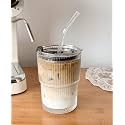 Wringo 350ML Round Glass Water Tumbler Mason Jars With Lids For Fruit Juice Milk Beer Soda With Reusable Travel Tumbler Sipper Mug with Airtight Lid - Green Tea and Coffee Cup Glass with Straw (WR-01)