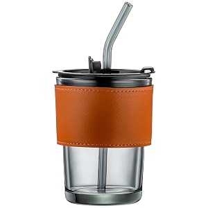 wringo mason jars with glass straws and lids 385ml drinking glass cups reusable travel tumbler for juice iced tea smoothie beercold coffee black set of 1