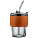 WRINGO Mason Jars with Glass Straws and Lids, 385ML Drinking Glass Cups, Reusable Travel Tumbler for Juice, Iced Tea, Smoothie, Beer,Cold Coffee (Black, Set of 1)