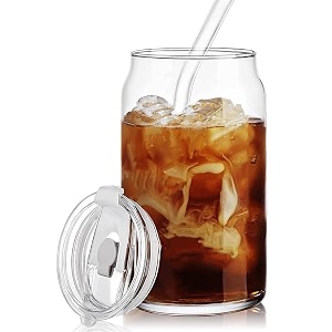 wringo 450 ml glass tumbler mug with plastic lid glass straw and sipper mason jar for serving a juiceiced coffee smoothiecoffee etcset of 1 wr-09