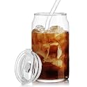 WRINGO 450 ML Glass Tumbler Mug with Plastic Lid, Glass Straw and Sipper Mason Jar for Serving a Juice,Iced Coffee, Smoothie,Coffee etc,(Set of 1) (WR-09)