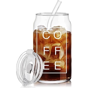 wringo beer glasses can shaped glass cups with lids drinking glasses with glass straw set of 1 tumbler for cold coffee smoothies juice soda any drink and any occasion glass mason with lids