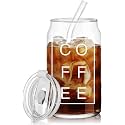 WRINGO Beer Glasses Can Shaped Glass Cups with Lids, Drinking Glasses with Glass Straw Set of 1 Tumbler for Cold Coffee, Smoothies, Juice, Soda, Any Drink and Any Occasion (Glass Mason with Lids)