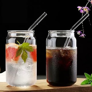 wringo mason jars 2 pc with glass straws and lids 385ml drinking glass cups reusable travel tumbler for juice iced tea smoothie beercold coffee squer jar set of 1