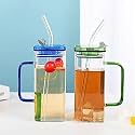 WRINGO Mason Jars with Glass Straws and Lids, 385ml Drinking Glass Cups, Reusable Travel Tumbler for Juice, Iced Tea, Smoothie, Beer,Cold Coffee (Squer Jar Set of 1)