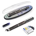 WRITECH Clictek Fountain Pen Retractable: Medium Nib Blue Ink Transparent Barrel Includes 5 Refillable Ink Cartridges, Smooth Writing No Leaking