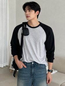 Wrodss Colorblock Men Round Neck Grey Black