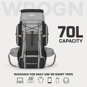 wrogn adventure 70l rucksack with rain cover for trekking hiking  travel rucksack  - 70 l