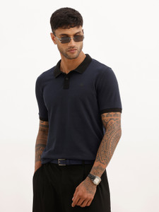 WROGN Colorblock Men Polo Neck Blue T-Shirt