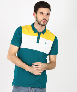 WROGN Colorblock Men Polo Neck Dark Green
