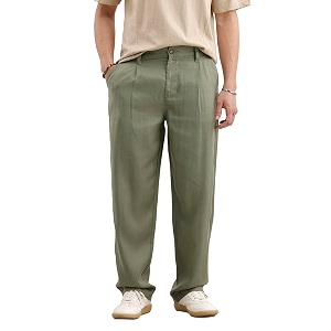 WROGN Mens Linen Blend Trousers Solid