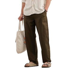 WROGN Mens Linen Blend Trousers Solid