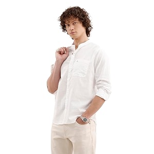 WROGN Mens White Slim Fit Mandarin Collar