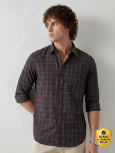 WROGN Men Checkered Casual Brown Shirt