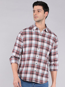 WROGN Men Checkered Casual Pink Shirt