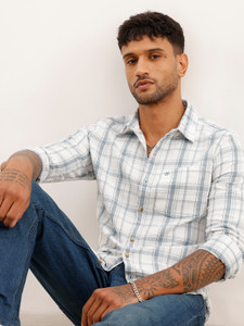 WROGN Men Checkered Casual White Shirt