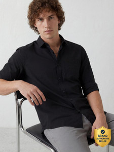 WROGN Men Solid Casual Black Shirt