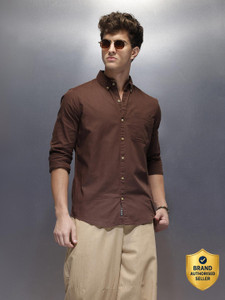 WROGN Men Solid Casual Brown Shirt