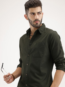 WROGN Men Solid Casual Green Shirt