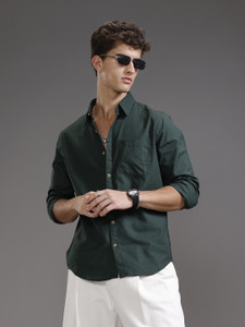 WROGN Men Solid Casual Green Shirt