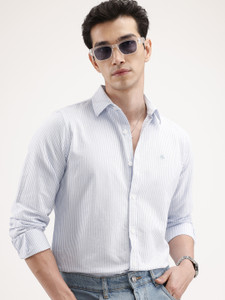 WROGN Men Striped Casual Blue Shirt