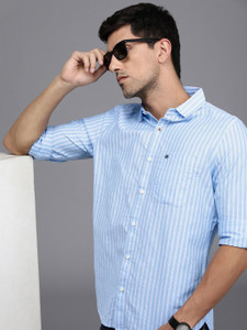 WROGN Men Striped Casual Blue Shirt