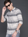 WROGN Men Striped Casual White Grey Shirt
