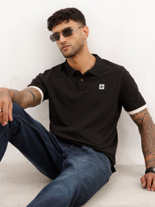 WROGN Printed Men Polo Neck Black T-Shirt