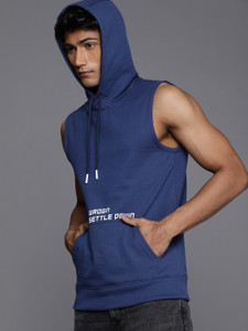 wrogn men sleeveless printed hooded sweatshirt