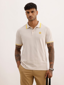 WROGN Solid Men Polo Neck Beige T-Shirt