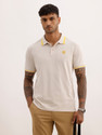 WROGN Solid Men Polo Neck Beige T-Shirt