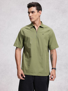 WROGN Solid Men Polo Neck Green T-Shirt
