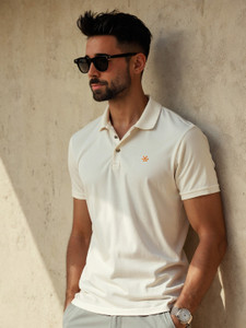 WROGN Solid Men Polo Neck White T-Shirt