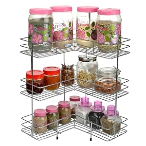 kitchen storage rack stainless steel 3-tier fruit and vegetable basket shelf 3 shelf l-shape rack