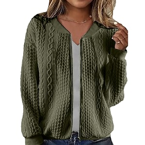 WROLEM Womens Zip Up Cardigan Sweater Cable