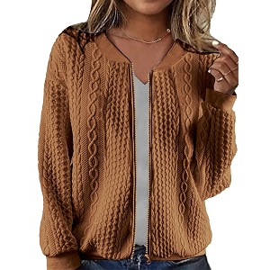 WROLEM Womens Zip Up Cardigan Sweater Cable