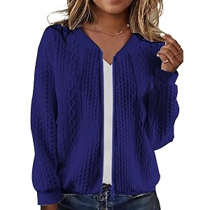 WROLEM Womens Zip Up Cardigan Sweater Cable