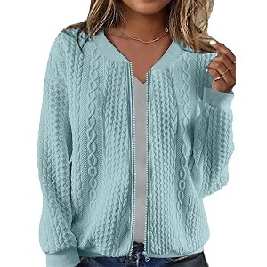 WROLEM Womens Zip Up Cardigan Sweater Cable