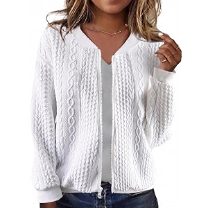 WROLEM Womens Zip Up Cardigan Sweater Cable