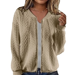 WROLEM Womens Zip Up Cardigan Sweater Cable