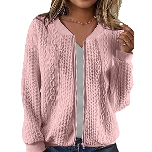 WROLEM Womens Zip Up Cardigan Sweater Cable