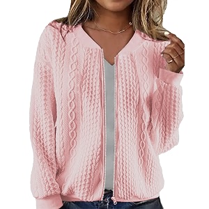 WROLEM Womens Zip Up Cardigan Sweater Cable