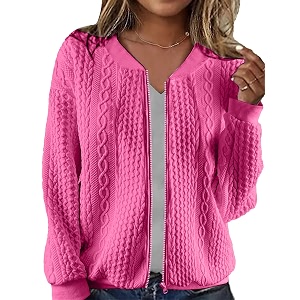 WROLEM Womens Zip Up Cardigan Sweater Cable
