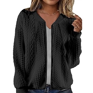 WROLEM Womens Zip Up Cardigan Sweater Cable
