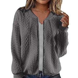 WROLEM Womens Zip Up Cardigan Sweater Cable