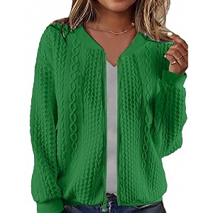 WROLEM Womens Zip Up Cardigan Sweater Cable