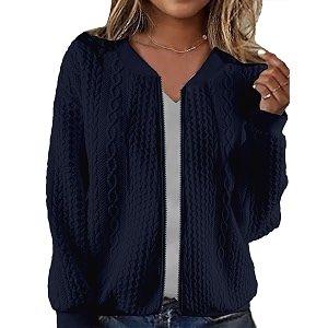 WROLEM Womens Zip Up Cardigan Sweater Cable